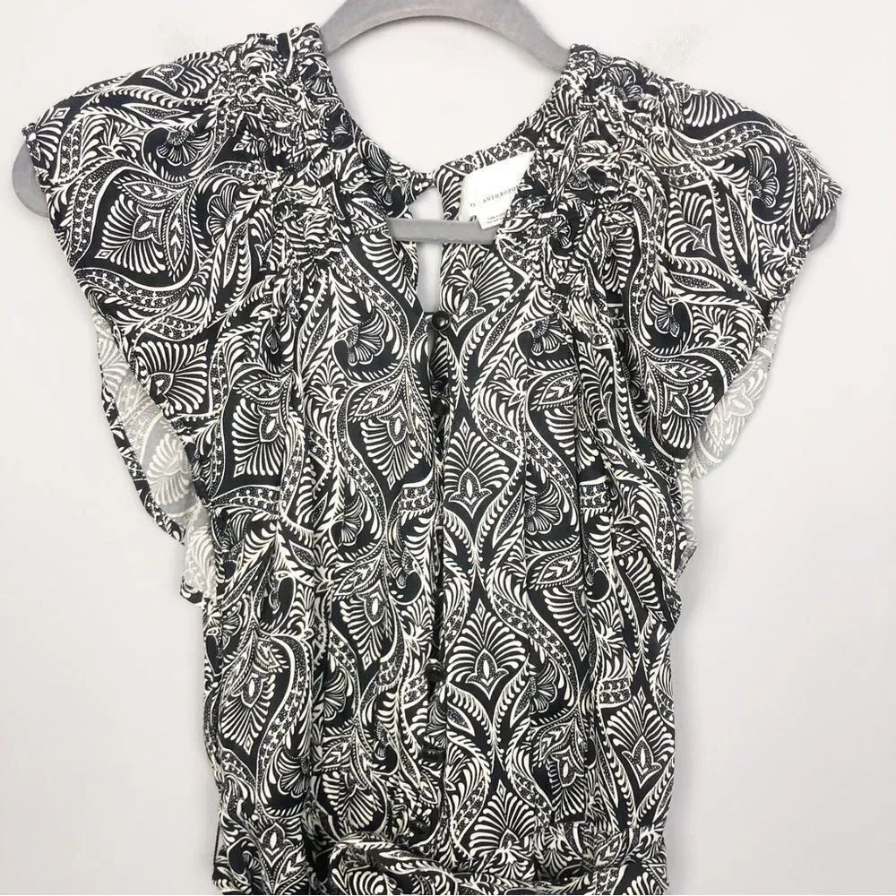 ANTHROPOLOGIE | Zadie Black & White Patterned Belted Jumpsuit Women’s Size 0 - Picture 5 of 14